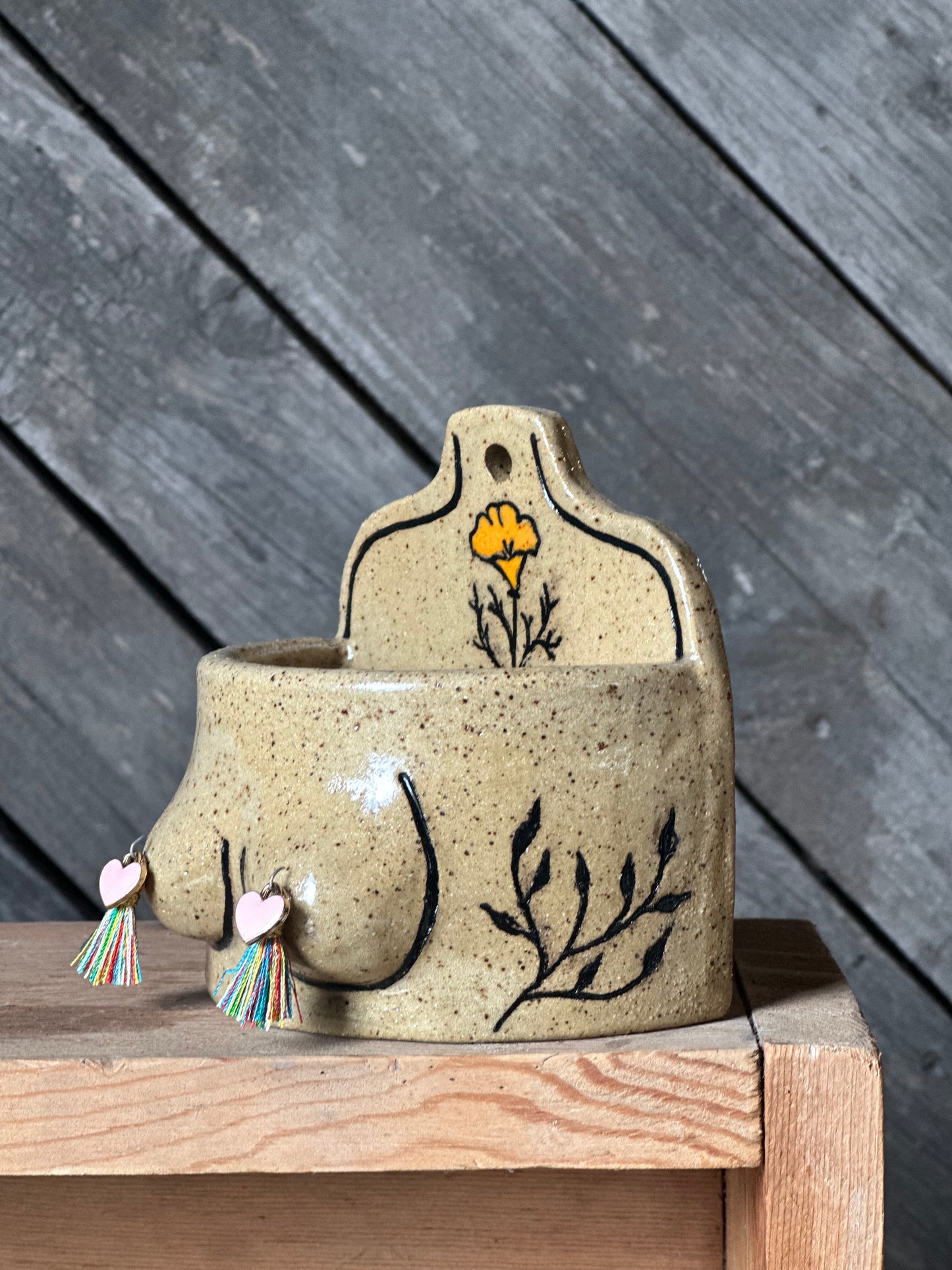 Boob Wall Art Planter/Vase | Speckled light skin | 4”