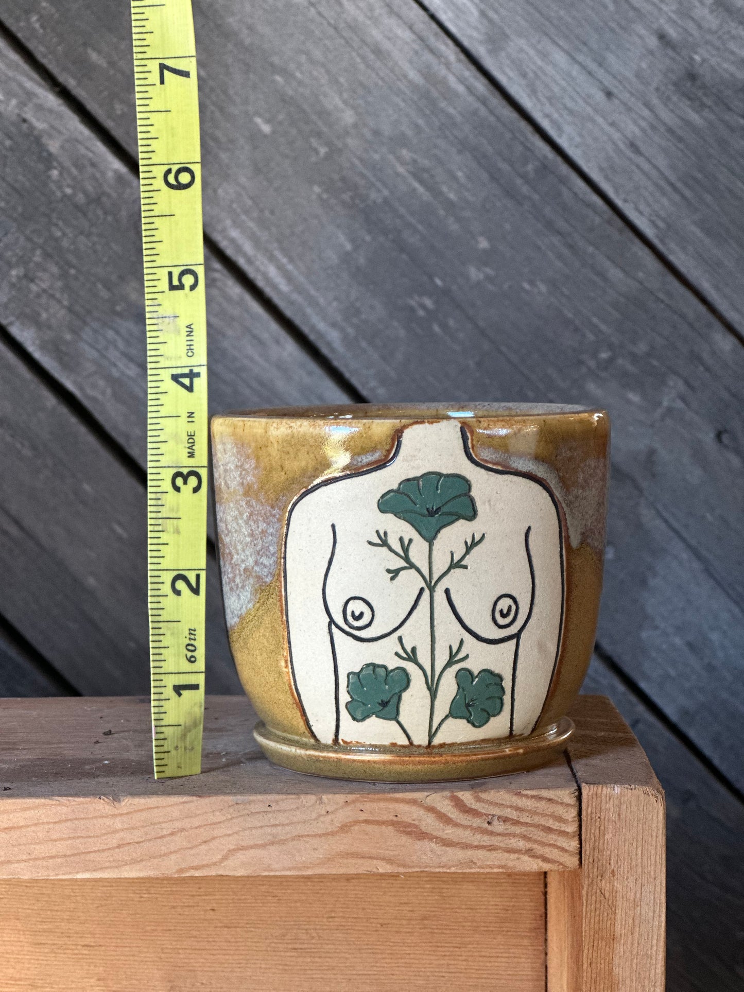 Boob Planter | Ochre | green botanicals 3.5x4”
