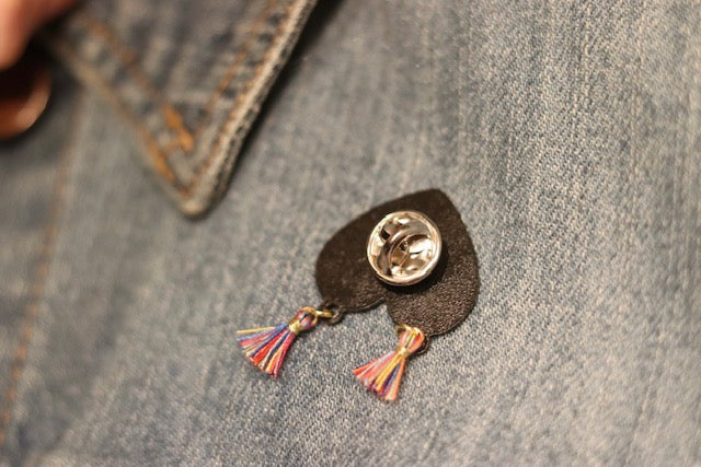 Bewbie Tassel 1" Enamel Pin White/Black/Rainbow