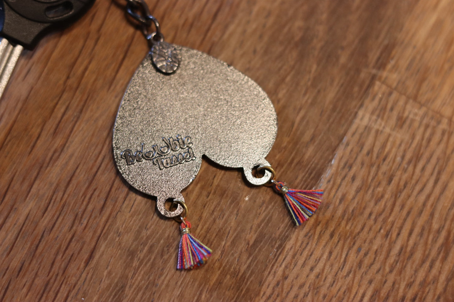 SALE! Metal Bewbie Tassel keychain Tan/Rainbow/Mom Tat 1.5"