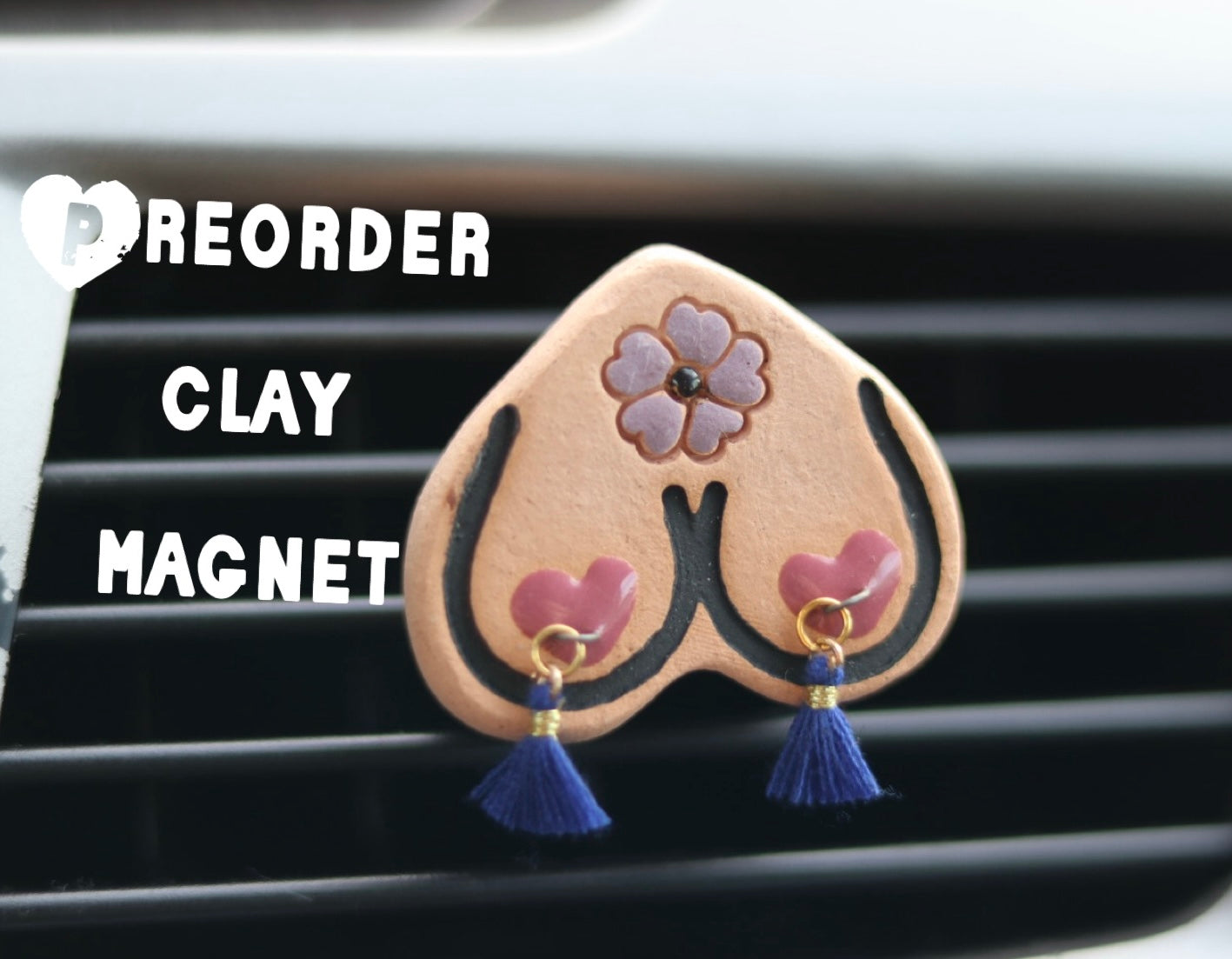 PREORDER Bewbie Tassel Clay Car Freshener | Magnet | Light skin/Purple Flower