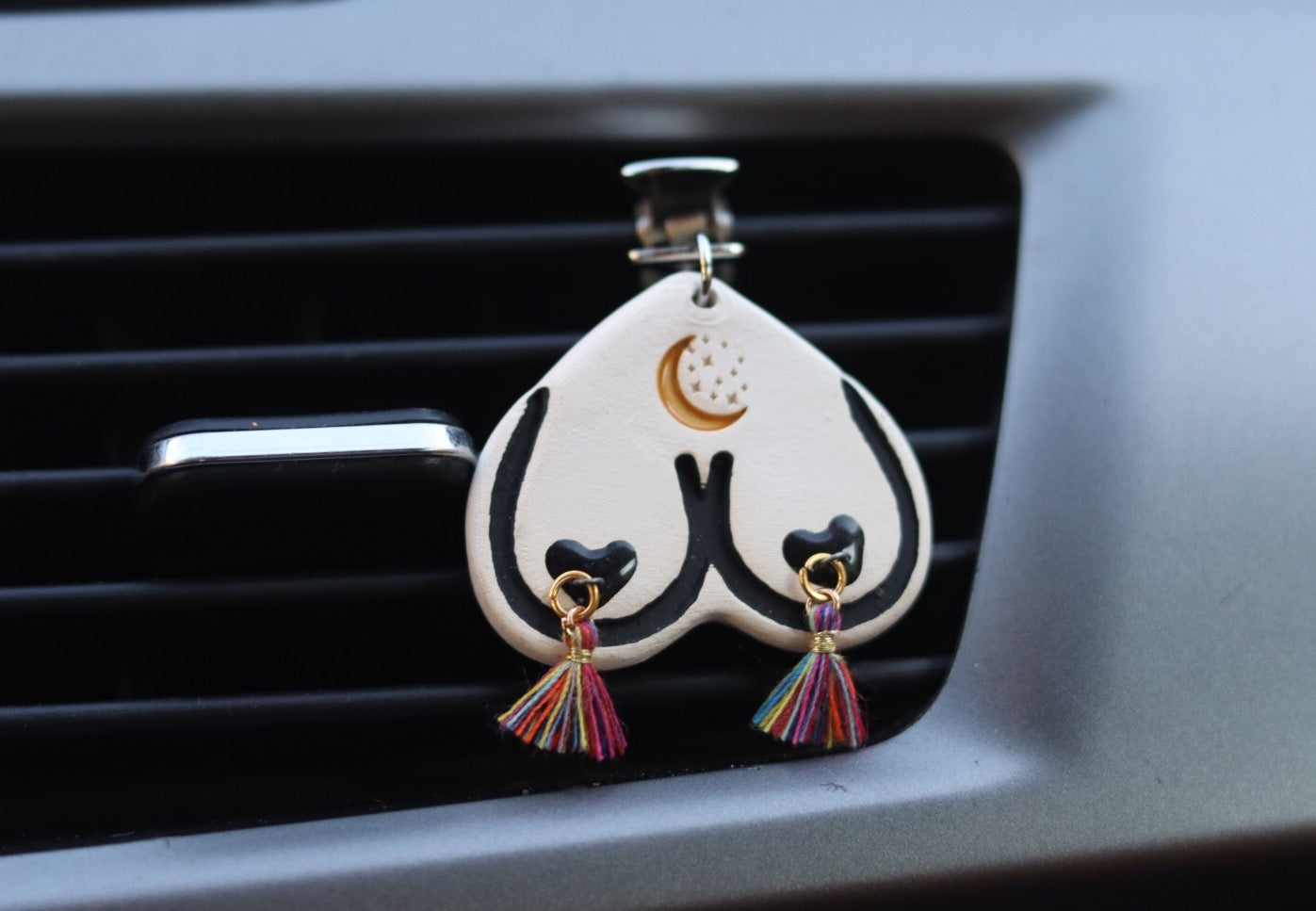 Bewbie Tassel Clay Car Freshener | Magnet or Clip | White/Rainbow/Crescent w/ stars