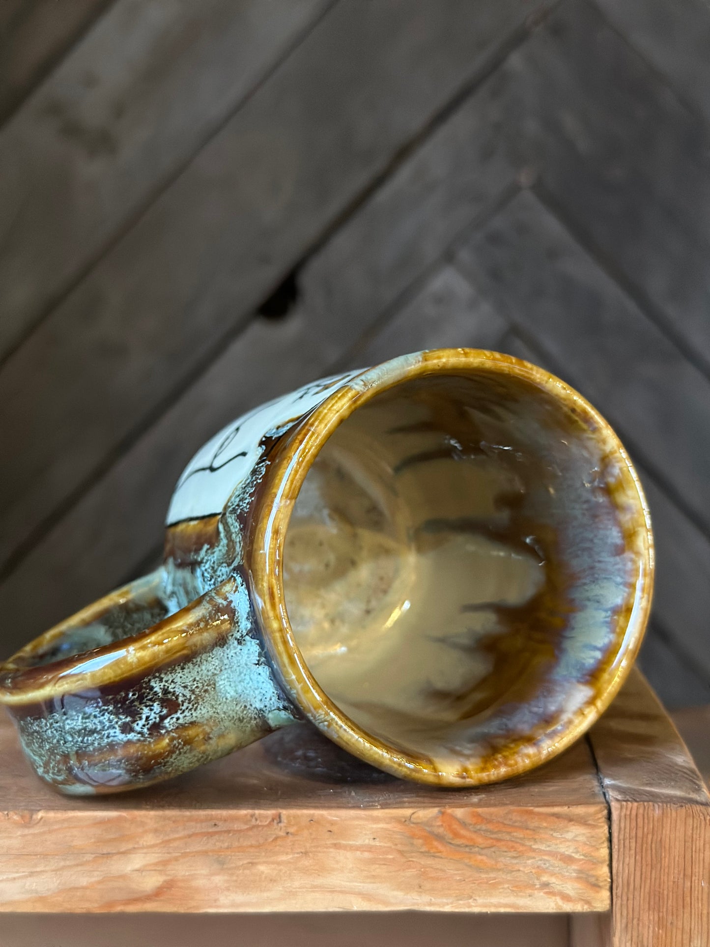 Boob Mug green & amber glaze 11 oz.