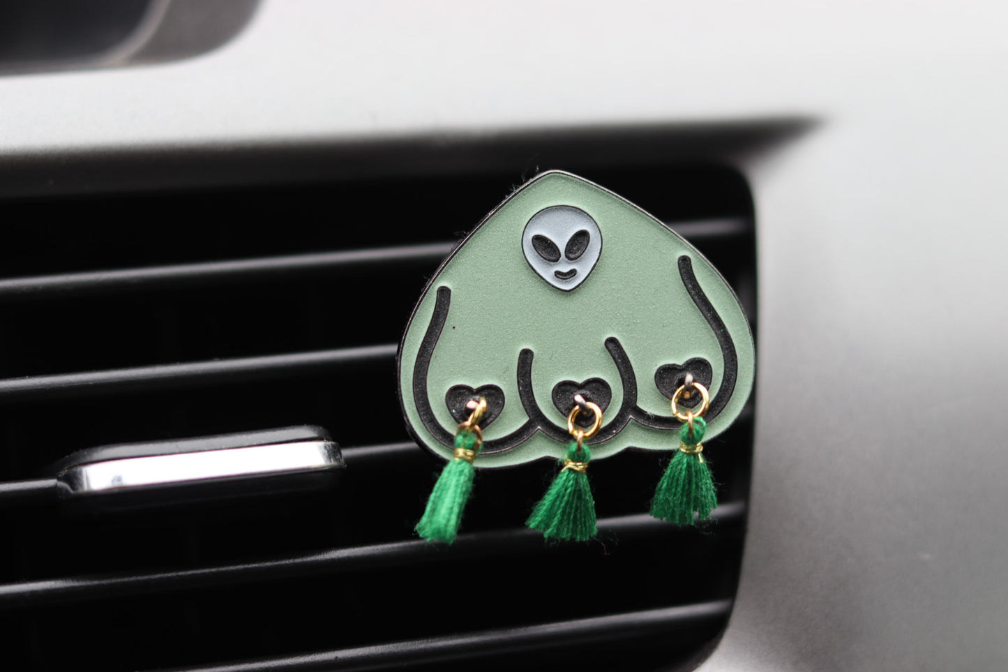 Glow in the Dark! Bewbie Tassel felt Car Freshener | Magnet | Green Alien 1.5"