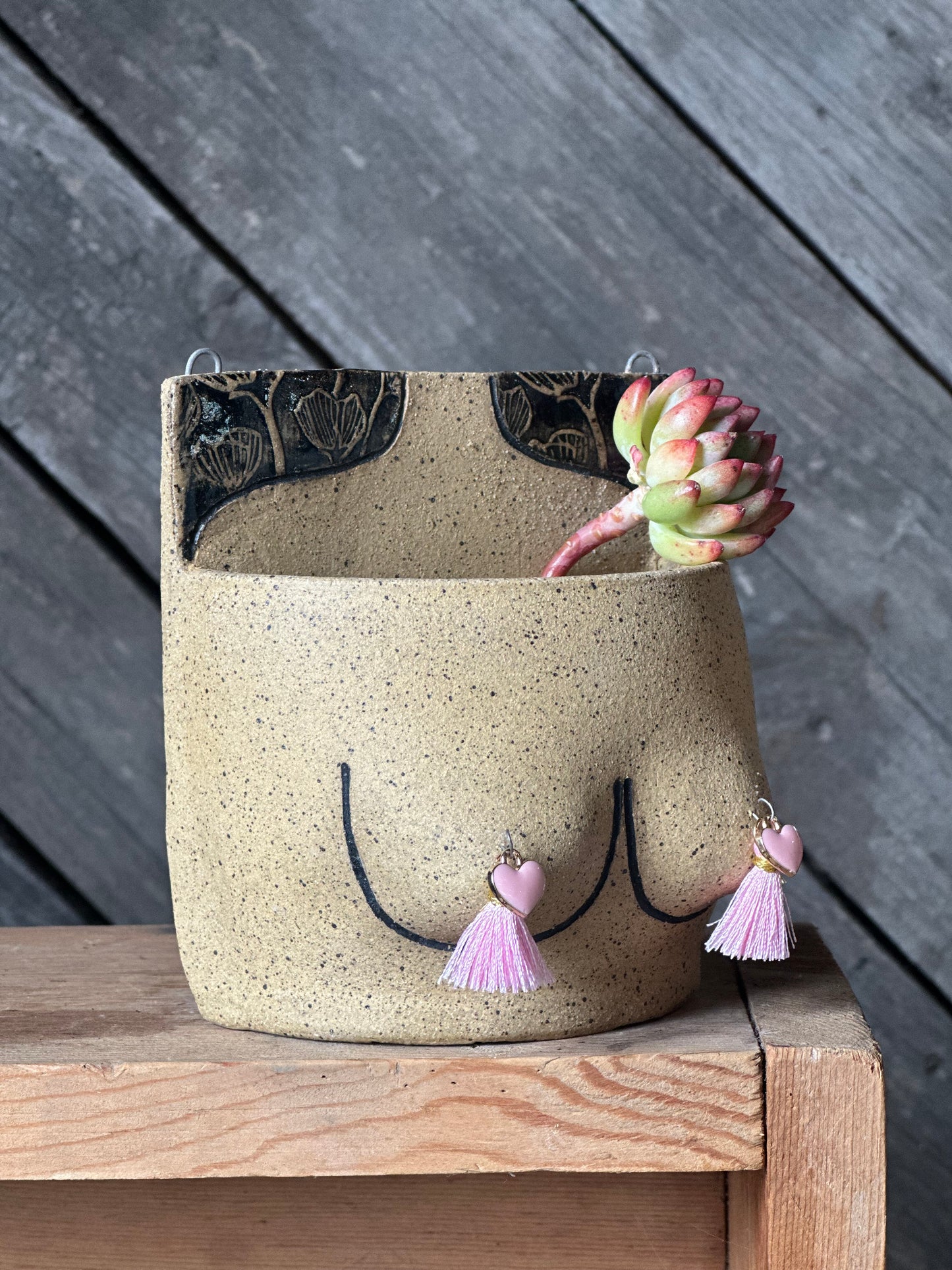 Boob Wall Art Planter w/ drainage  | Speckled light skin 4.5”