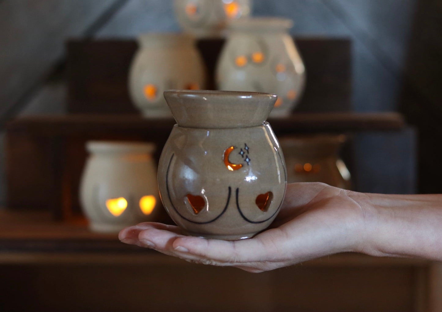 PREORDER Boob Wax Melt Warmer Luminary | Brown/Crescent 4”