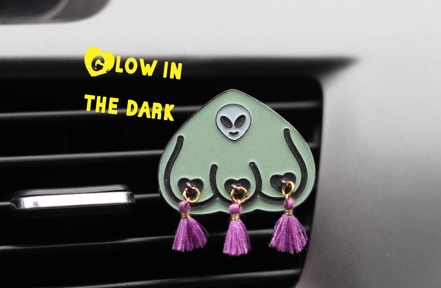 Glow in the Dark! Bewbie Tassel | Decor only or Felt diffuser | Magnet | Green Alien 1.5"