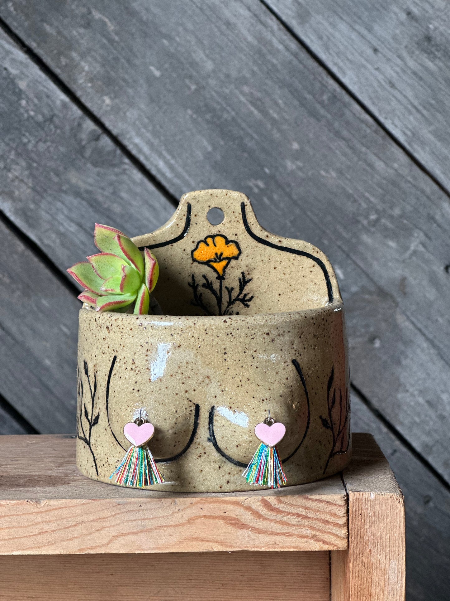 Boob Wall Art Planter/Vase | Speckled light skin | 4”