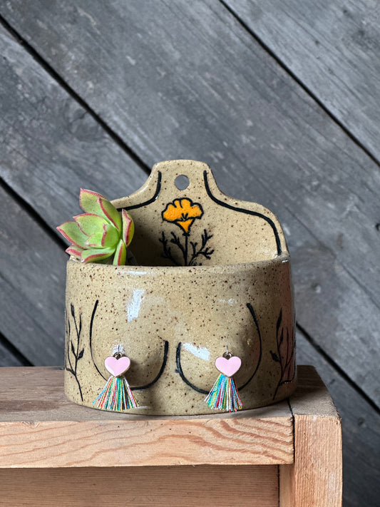 Boob Wall Art Planter/Vase | Speckled light skin | 4”