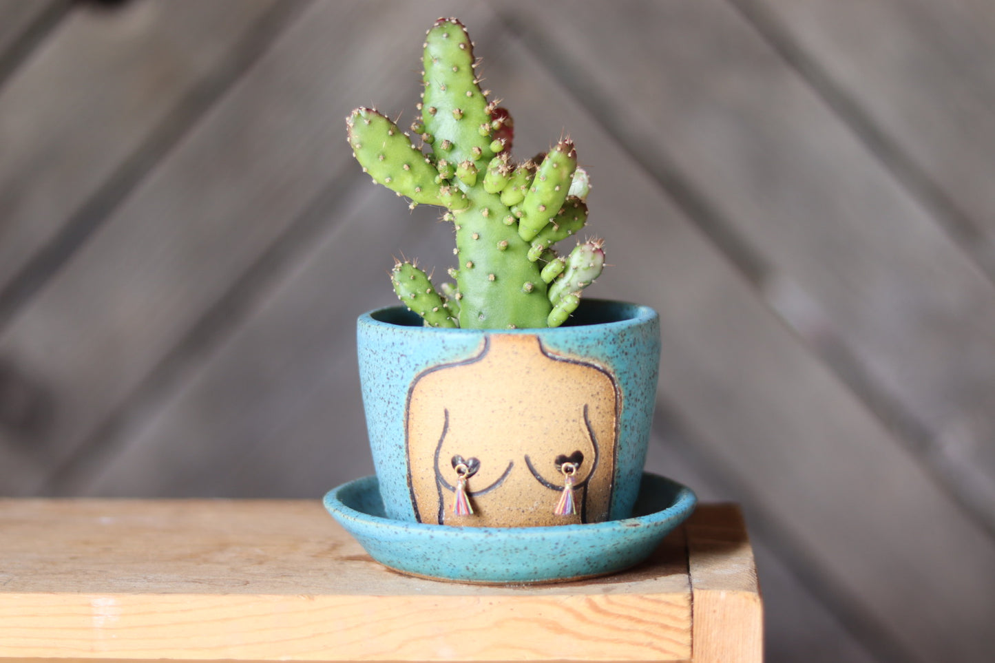 Turquoise Speckled Boob Planter 3”