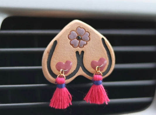 Bewbie Tassel Clay Car Freshener | Magnet | Light skin/Purple Flower