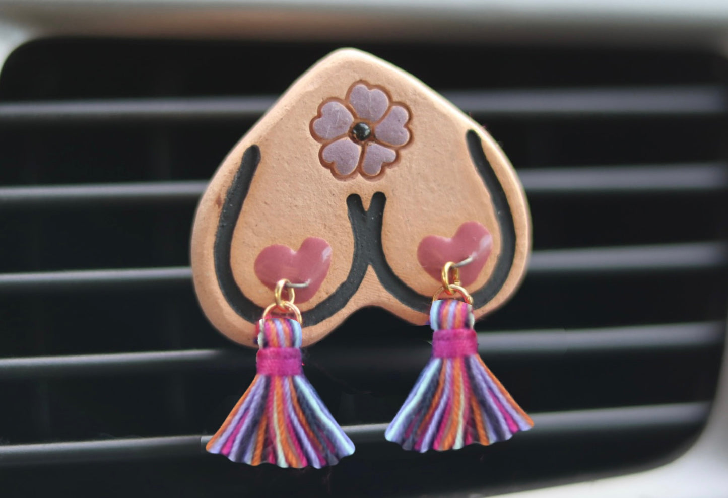 Preorder Bewbie Tassel Clay Car Freshener | Magnet | Light skin/Purple Flower