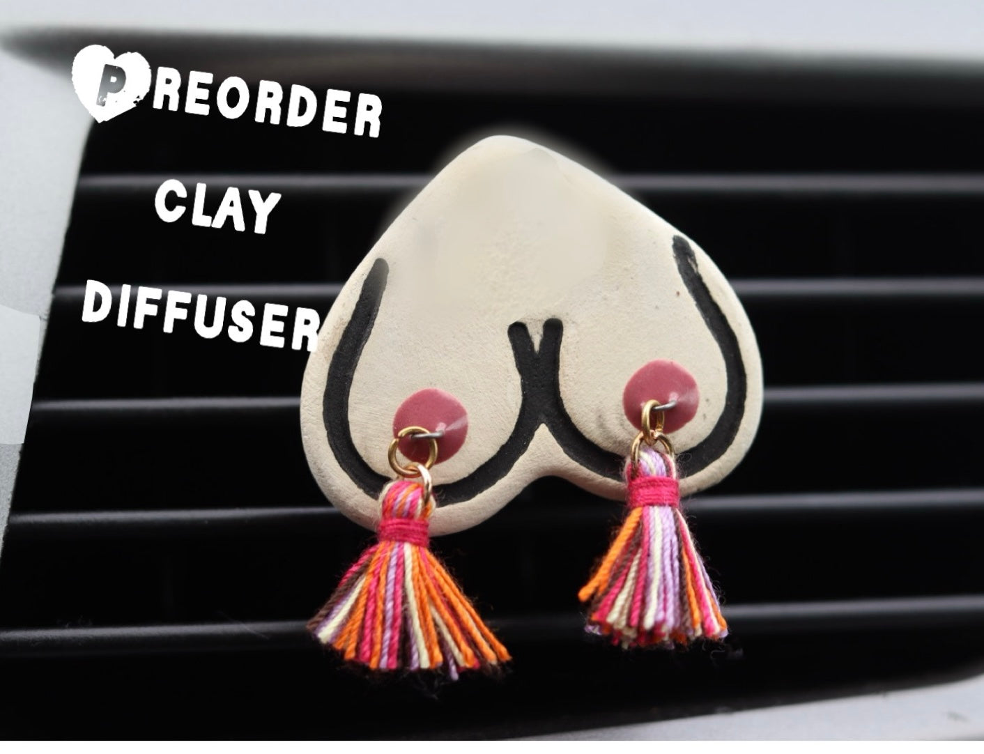 PREORDER Bewbie Tassel Clay Car Freshener | Magnet | White/Large Rainbow Tassels