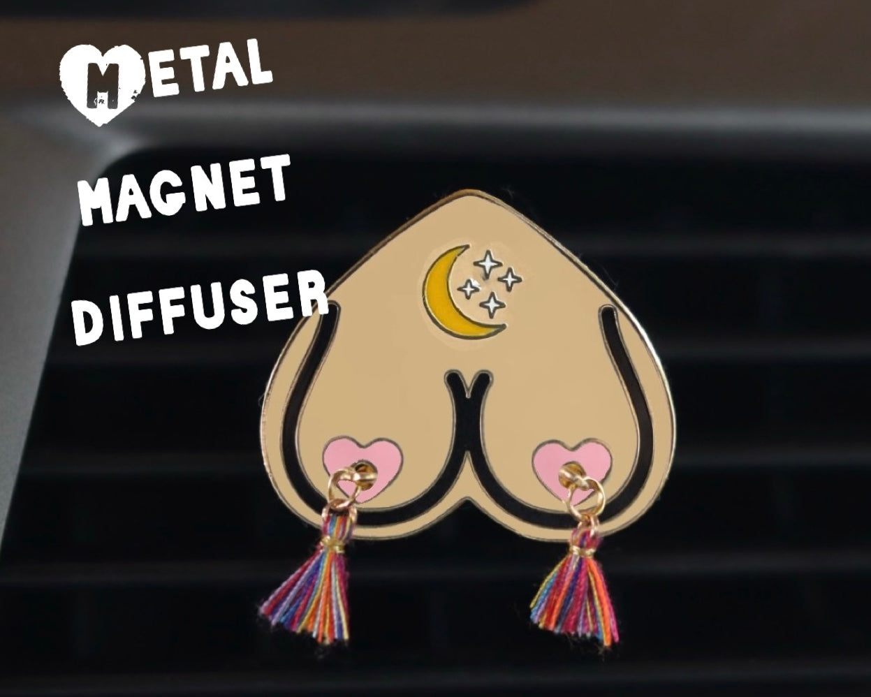 Bewbie Tassel Felt Car Freshener | Magnet | light skin/rainbow/crescent w/ stars 1.5"