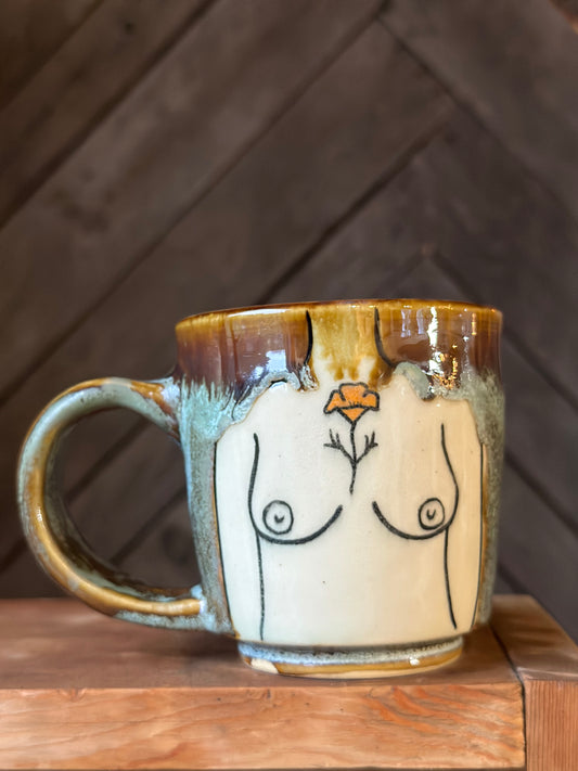 Boob Mug green & amber glaze 11 oz.