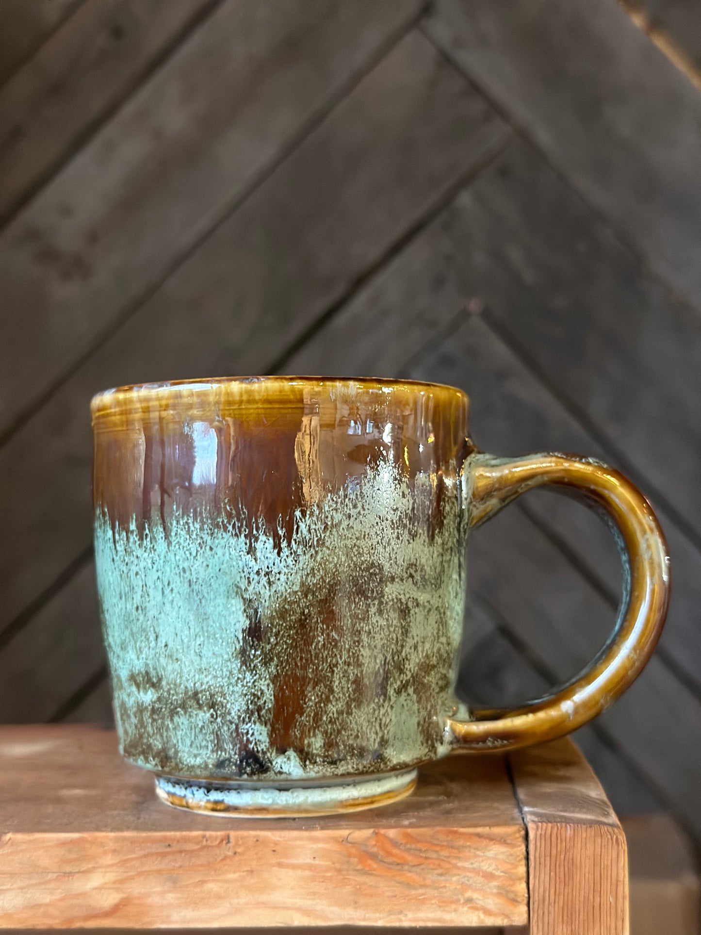 Boob Mug green & amber glaze 11 oz.