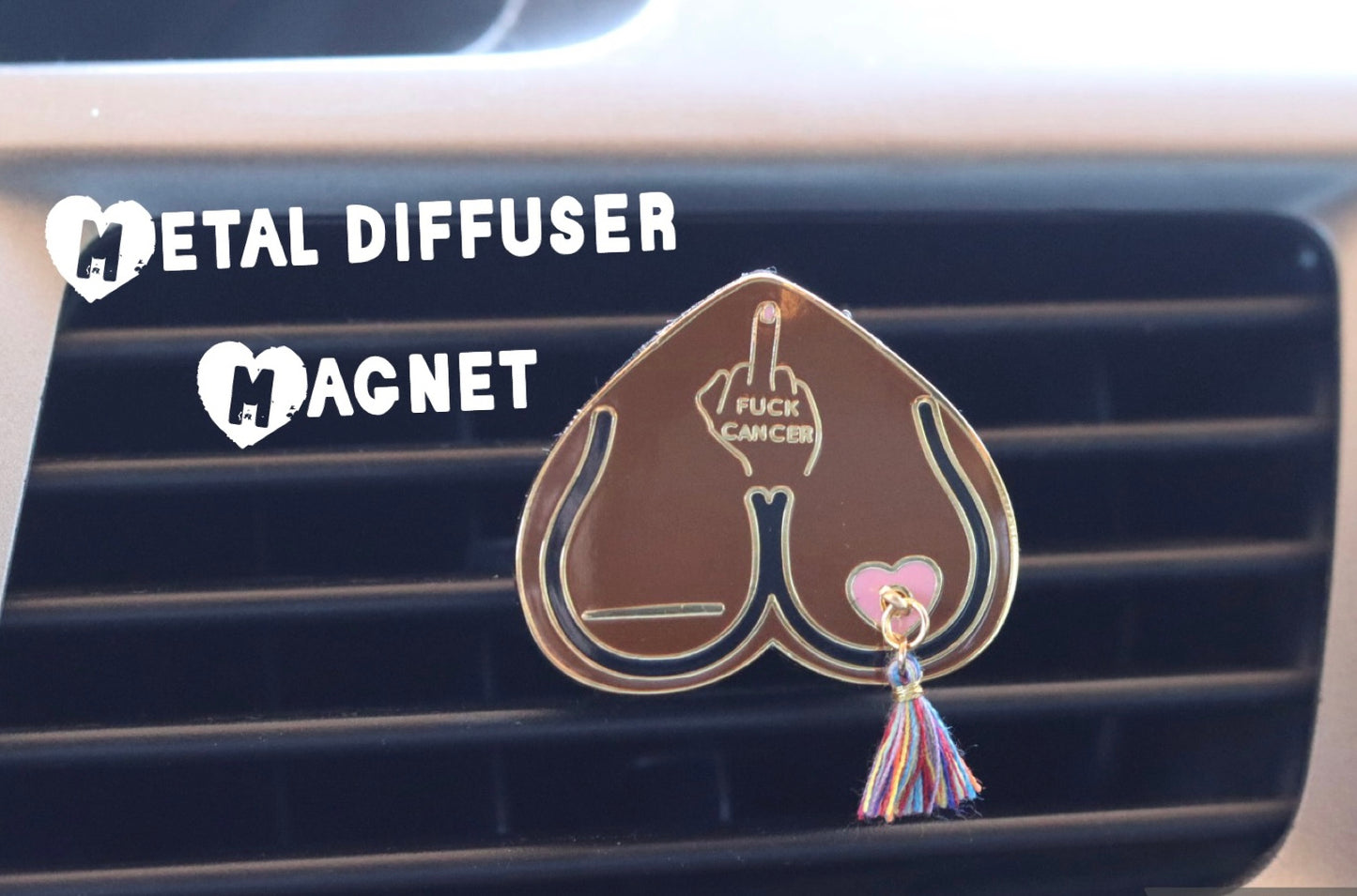 Bewbie Tassel Felt Car Freshener | Magnet | Dark skin/fuck cancer 1.5"
